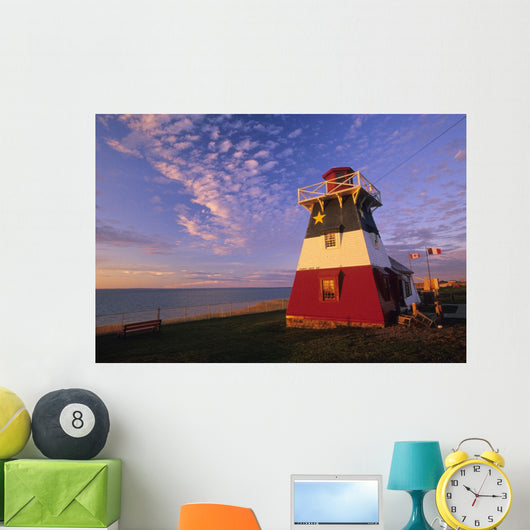 Lighthouse Painted In Colours Of The Acadian Flag Wall Mural