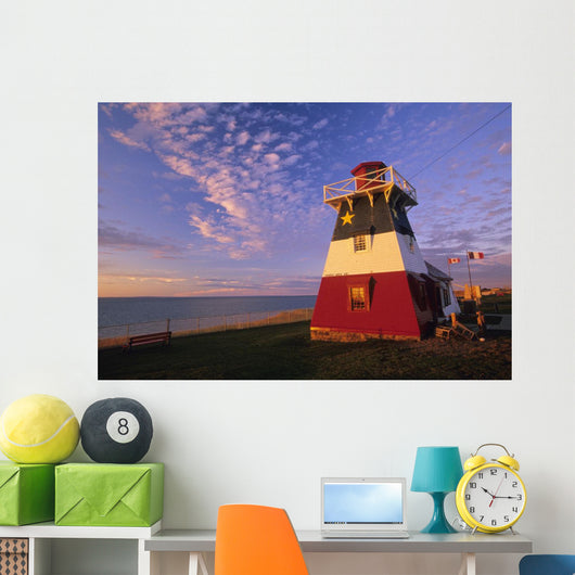 Lighthouse Painted In Colours Of The Acadian Flag Wall Mural
