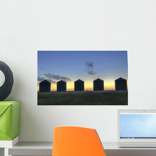 Silhouettes Of Silos At Sunrise, Val Marie, Saskatchewan Wall Mural