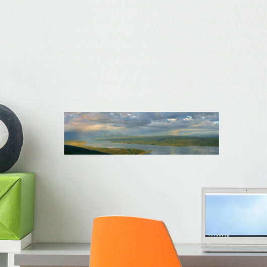 Panoramic Of An Approaching Storm And With A Rainbow Wall Mural