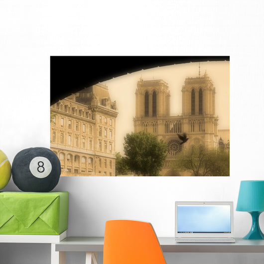 Notre Dame Cathedral Viewed From The Seine River, Paris, France Wall Mural
