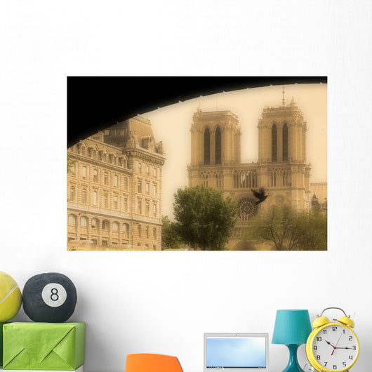Notre Dame Cathedral Viewed From The Seine River, Paris, France Wall Mural