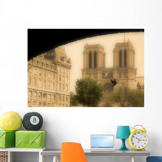 Notre Dame Cathedral Viewed From The Seine River, Paris, France Wall Mural