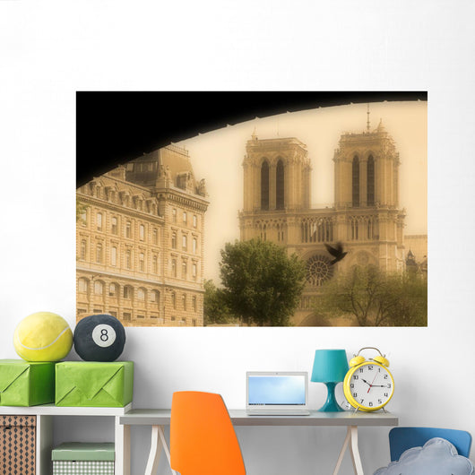 Notre Dame Cathedral Viewed From The Seine River, Paris, France Wall Mural