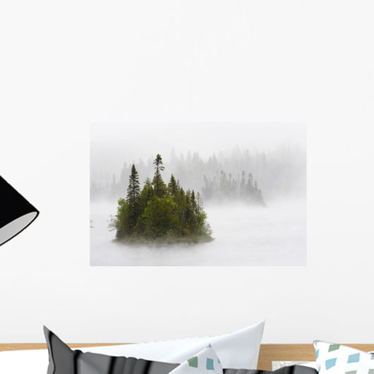 Fog And Rain Around An Island In Fenton Lake Wall Mural