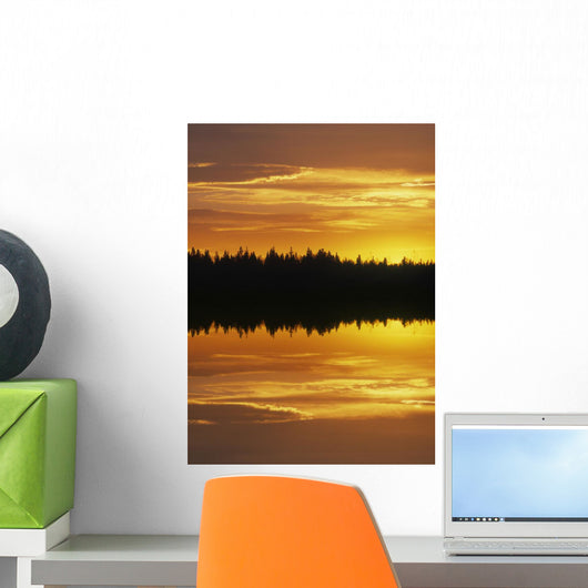 Sunset Over Boreal Forest, Medicine Lake, Alberta, Canada Wall Mural
