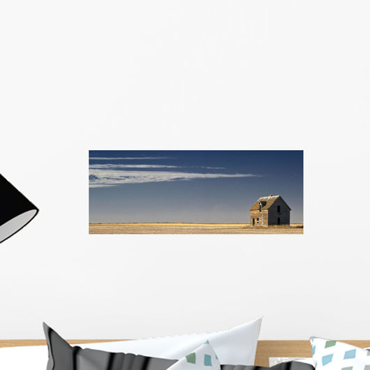 Stubble Field And Old House, Saskatchewan, Canada Wall Mural