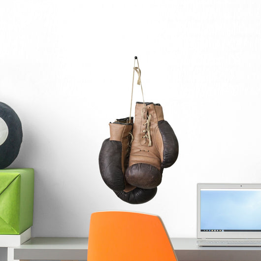 Old Boxing Gloves Hanging on a Lace Wall Decal