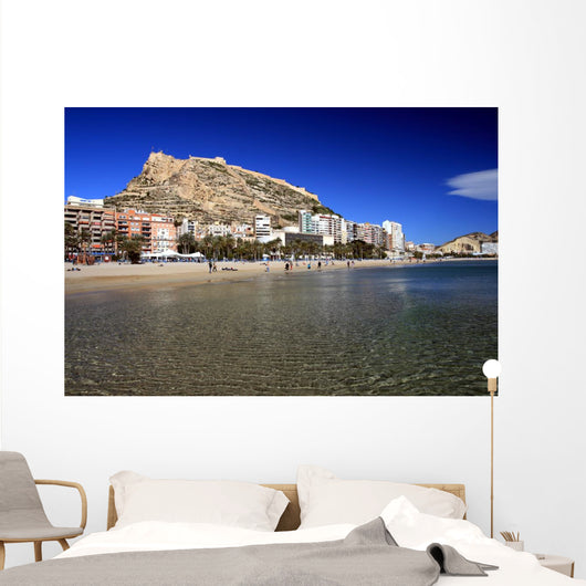 Postiguet Beach and Santa Barbara Castle Alicante Wall Mural
