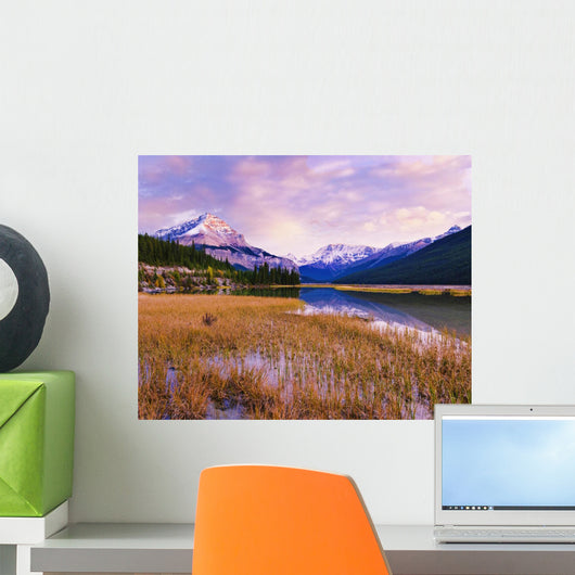 Tangle Ridge And Mount Kitchener At Sunset Reflected In Pond Wall Mural