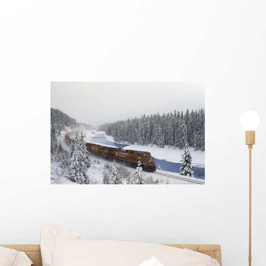 Canadian Pacific Train At Morant's Curve Along The Bow River Wall Mural