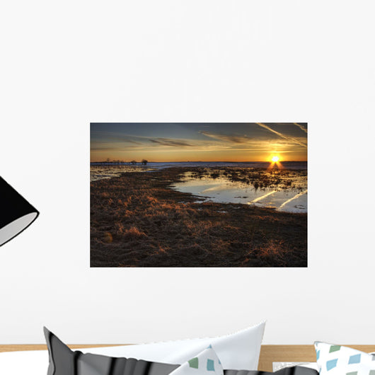 Field Flooded From Thawing Snow At Sunset, Namao, Alberta Wall Mural
