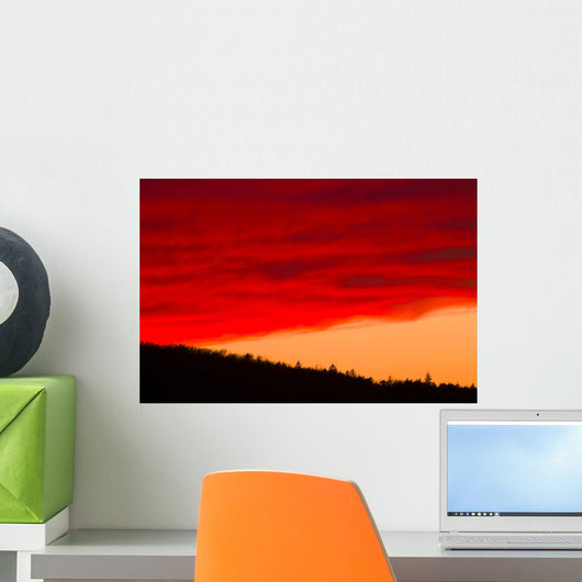 Red Sunset Clouds Over Forested Hillside, Bedford, Nova Scotia Wall Mural