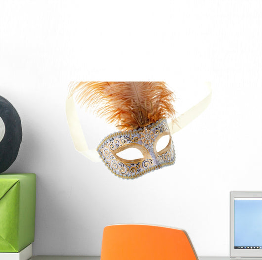 gold feathered carnival mask isolated on a white background Wall Decal