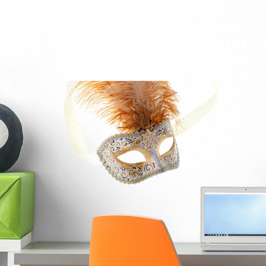 gold feathered carnival mask isolated on a white background Wall Decal