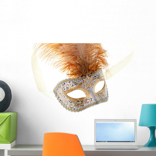 gold feathered carnival mask isolated on a white background Wall Decal