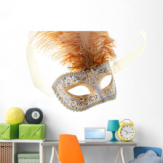gold feathered carnival mask isolated on a white background Wall Decal