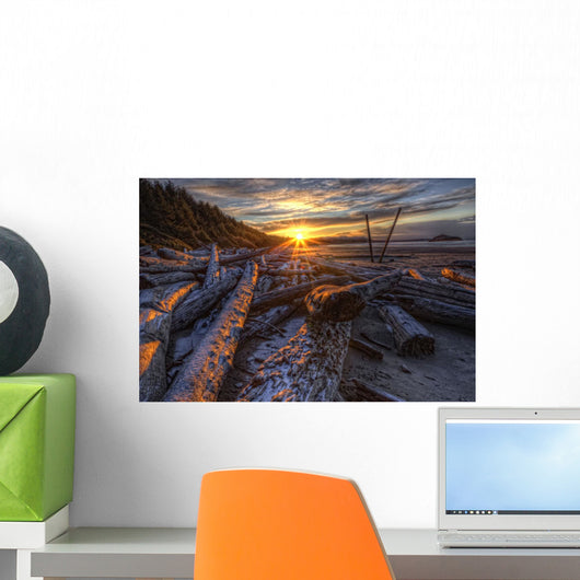 Sunrise Over The Logs At Long Beach Wall Mural