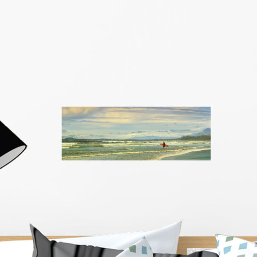 Panoramic Of Surfer On Long Beach, Vancouver Island, BC, Canada Wall Mural