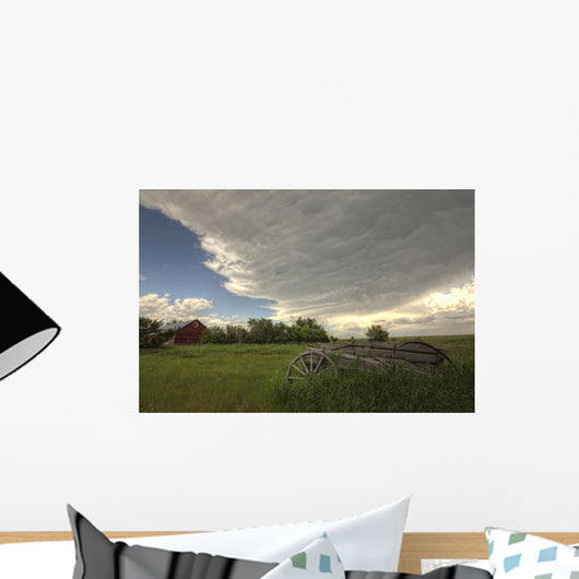 Storm Clouds Gather Over An Abandoned Farm Stead, Rural Saskatchewan Wall Mural