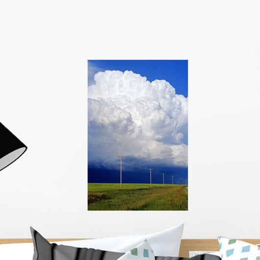 Power Lines With A Cumulonimbus Supercell Cloud Mass Wall Mural