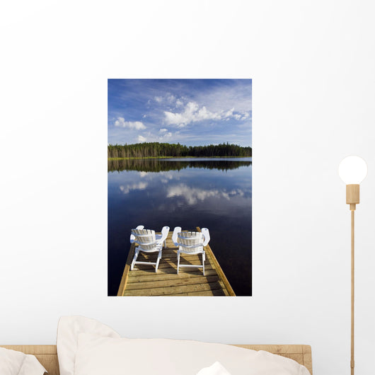 Adirondack Chairs On Dock Wall Mural