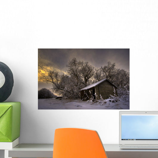 An Abandoned Prairie Homestead In Winter, Rural Alberta Wall Mural