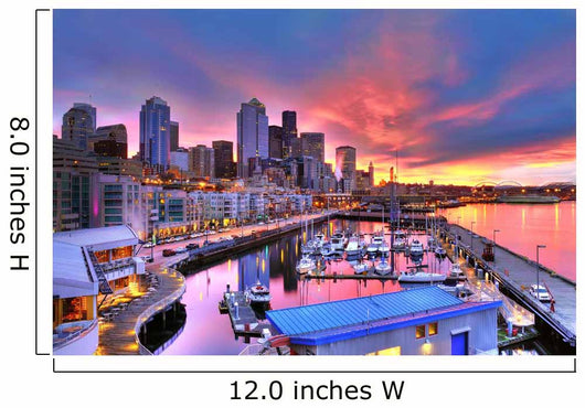 Seattle skyline and waterfront in sunrise Wall Mural