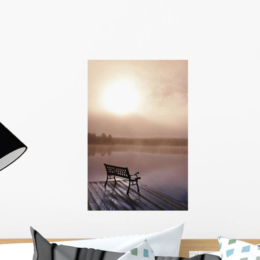 Dock In Morning Fog, Oxtongue Lake, Dwight, Ontario, Canada Wall Mural