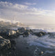 Fog And Rocky Shoreline In Winter With Cap Des Rosiers Lighthouse Wall Mural