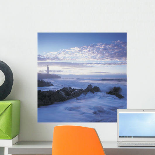 Waves And Cap Des Rosiers Lighthouse At Dusk Wall Mural