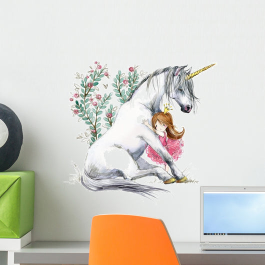 White Unicorn and Princess Wall Decal