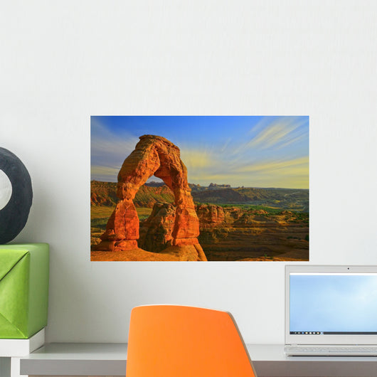 Whispy Clouds Over Delicate Arch, Arches National Park, Moab, Utah Wall Mural