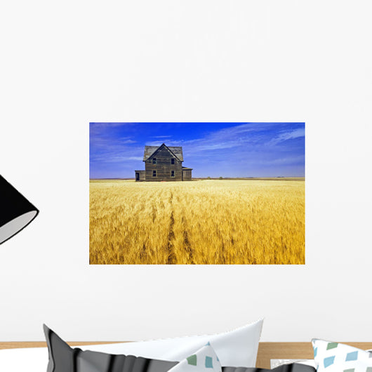 Abandoned Farmhouse In Wind-Blown Durum Wheat Field Wall Mural