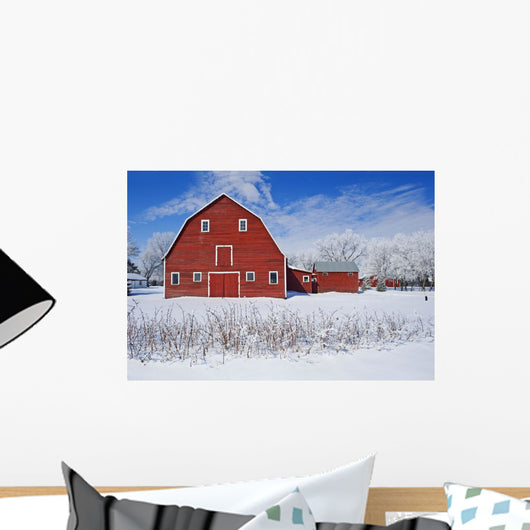 Red Barn, Winter, Grande Pointe, Manitoba, Canada Wall Mural