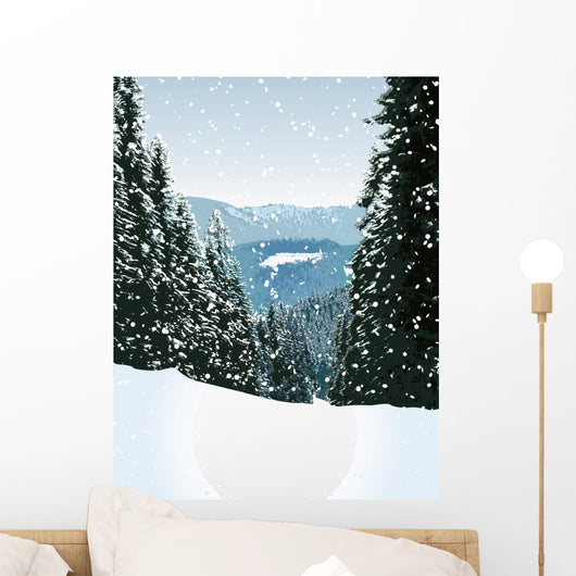 winter snow scene - illustration Wall Mural