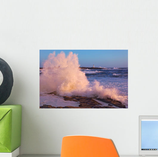 Strong Winds Blow Waves Onto Rocks Wall Mural