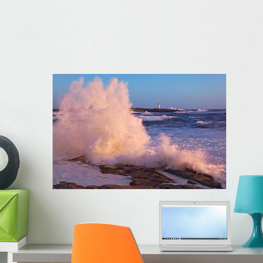 Strong Winds Blow Waves Onto Rocks Wall Mural