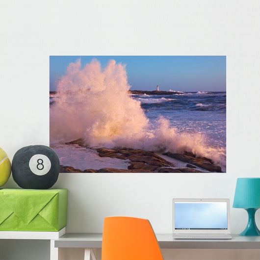 Strong Winds Blow Waves Onto Rocks Wall Mural