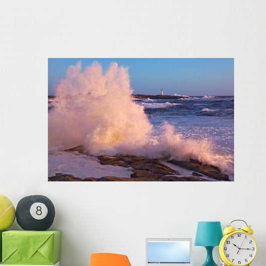 Strong Winds Blow Waves Onto Rocks Wall Mural