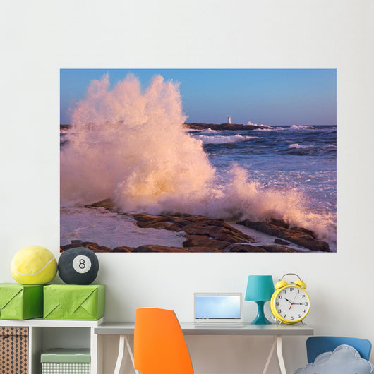 Strong Winds Blow Waves Onto Rocks Wall Mural