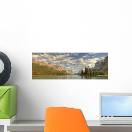 Panoramic Of Spirit Island On Maligne Lake Wall Mural
