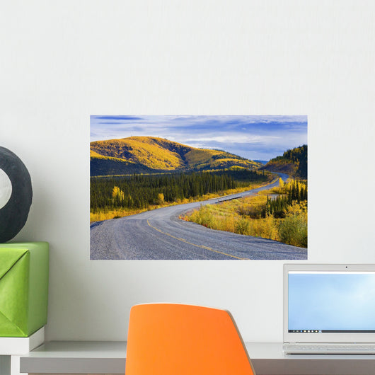 Alaska Highway Near Beaver Creek And Fall Colours, Yukon Wall Mural