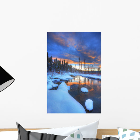 Orange Clouds At Sunset And Little Hazel Creek, Yukon Wall Mural