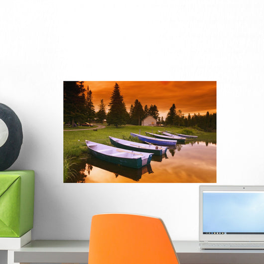 Boats And Cottage At Dusk Wall Mural