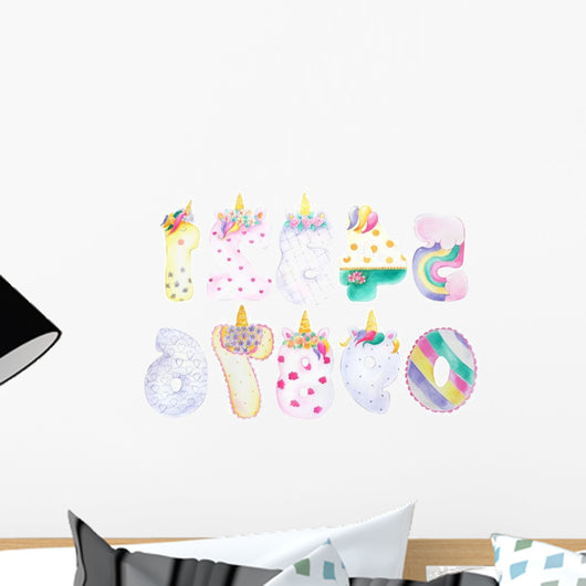Unicorn Birthday Party Numbers Wall Decal Sticker Set