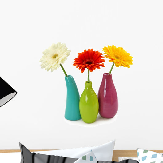 Flowers in Vases Isolated on White Background Wall Decal
