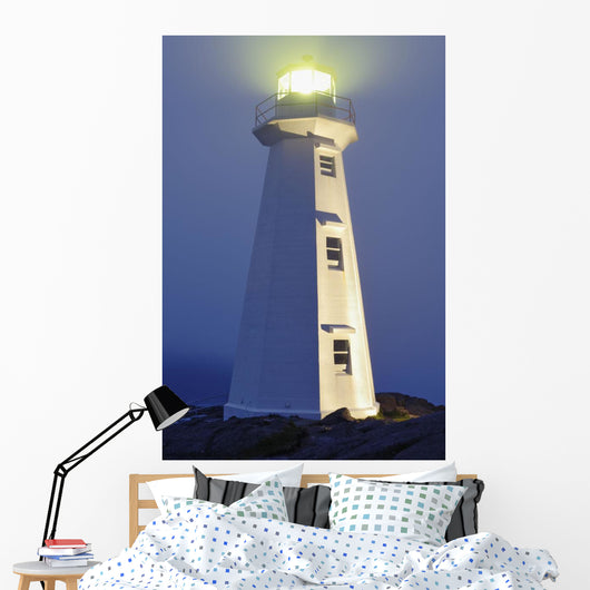 View Of Cape Spear Lighthouse In Fog At Twilight Wall Mural