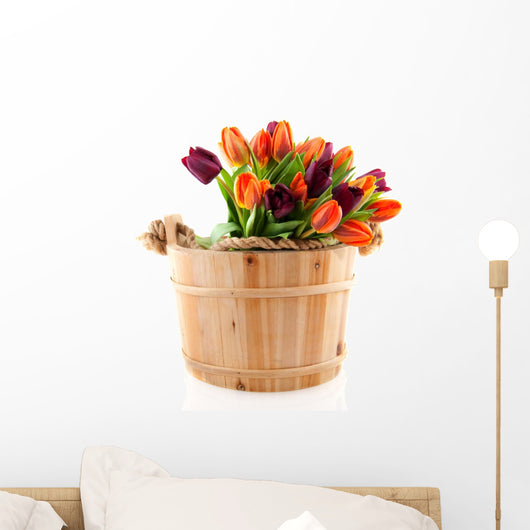 Wooden Bucket Ful of Tulips Wall Decal