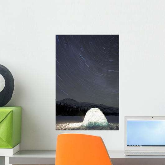 Igloo And Star Trails, Kusawa Lake, Yukon Wall Mural